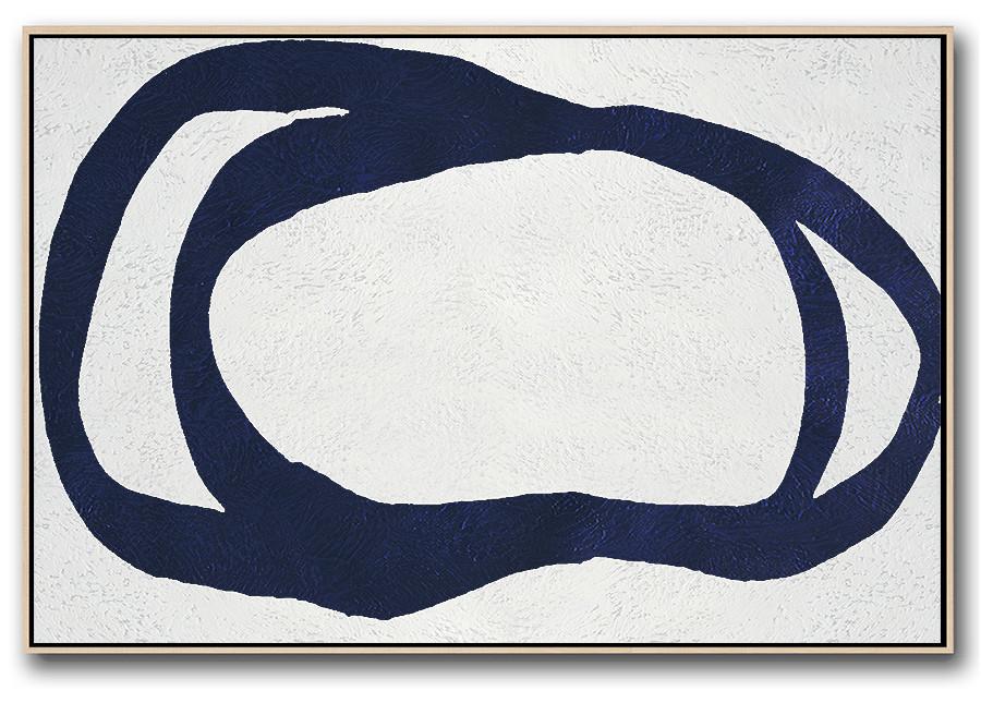 Horizontal Abstract Painting Navy Blue Minimalist Painting On Canvas - Cool Canvas Prints Extra Large